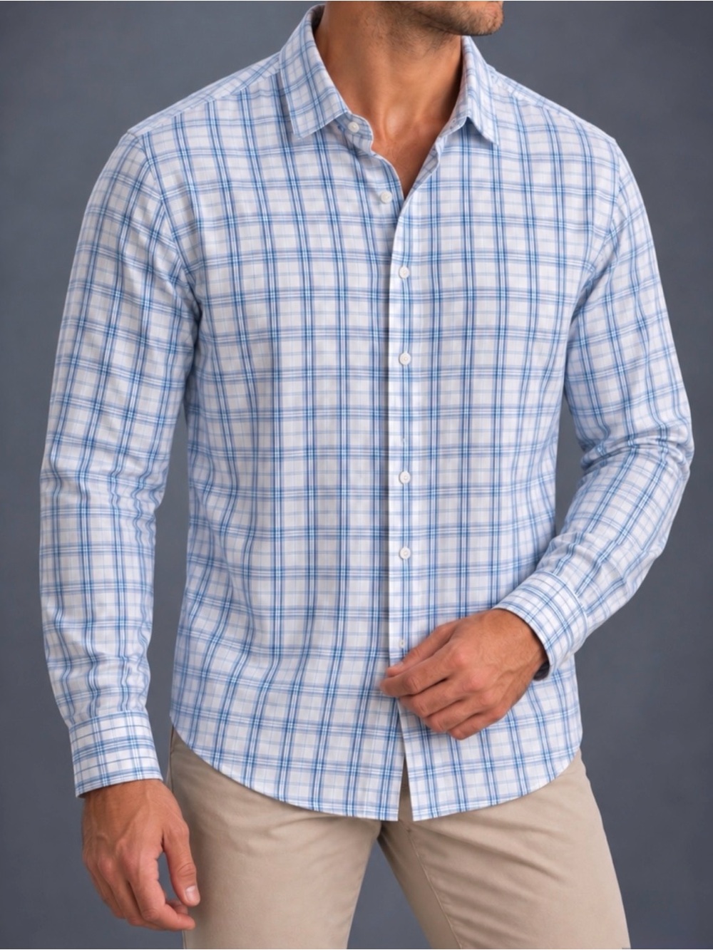 7 Diamonds Legacy Assisi Shirt Mens Medium Blue Plaid Supima Cotton NWT $128